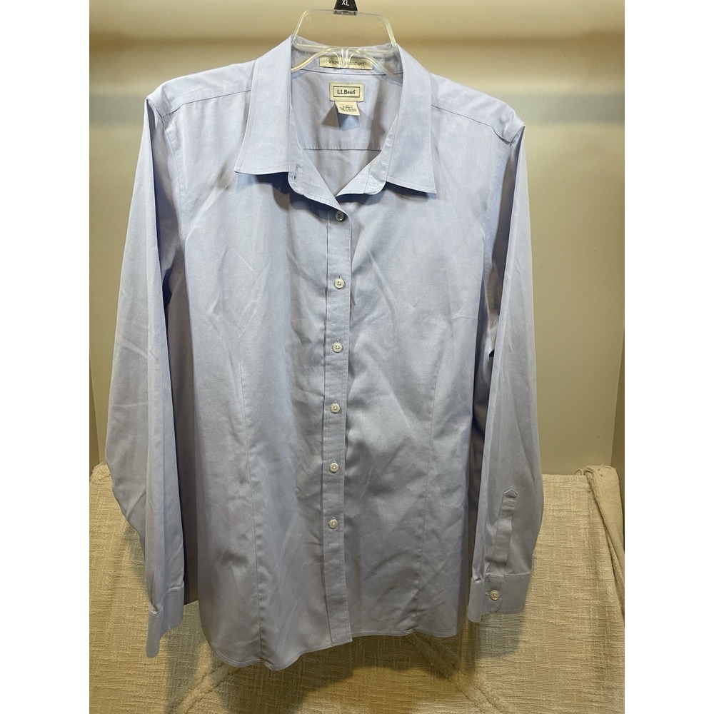 LL Bean Light Blue Brushed Cotton Wrinkle Resistant Button Up Shirt Women's 1X